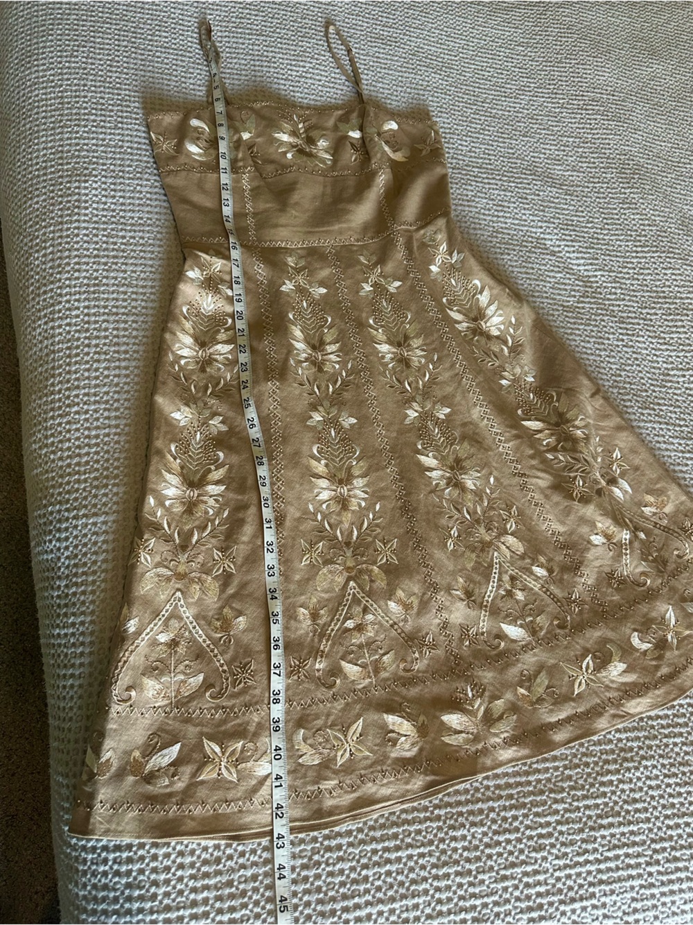 ANTONIO MELANI  Linen Blend Tan Embroider Dress. Size 10 - Picture 5 of 14